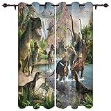 HAOGG Vorhänge Mit Ösen, 3D Jura Dinosaurier Tiere Berge 2 X 117X230Cm Verdunkelungsvorhänge, Blickdichte Wärmedämmvorhänge, Polyester Für Kinderzimmer, Schlafzimmer, Blickdichtes Set 2