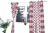 Indische Vorhänge in Rot & Beige, Top-Qualität Extravagantes Design Gardinen mit 8 Ösen – 215 x 125 cm | 84 x 49 Zoll | H x B