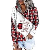 WANGTIANXUE Weihnachtspullover Hoodie Damen Teenager Mädchen Winter Langarmshirt Kapuzen Kariert Sweatjacke im kontrastfarbene Spleiß mit Weihnachts Druck Ugly Christmas Sweater D