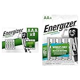 Energizer AAA Akkus, Recharge Power Plus Akku, 8 wiederaufladbare Batterien AAA (700 mAh), Verpackung kann variieren & Akku AA, Recharge Extreme Akkus, 4 Stück
