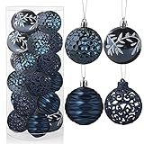 PIIDUOO Weihnachtskugeln Kunststoff Blau Christbaumkugeln Set Kugeln Weihnachtsbaum Plastik Weihnachtsbaumkugeln Matt Weihnachtskugel Glitzer Christbaumschmuck, 6cm/2.36inch, 24p