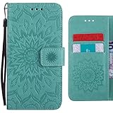 Ougger Handyhülle für ZTE Blade L110 (A110) Hülle, Blühende Blumen Tasche Leder Schutzhülle Schale Weich TPU Silikon Magnetisch-Stehen Cover Tasche ZTE Blade L110 mit Kartenslot (Grün)