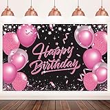 Paready Rose Rot Geburtstag Party Banner, Happy Birthday Banner Party Dekoration für Mädchen Jungen, Zum Geburtstag Poster Hintergrund Geburtstagsfeier Deko, Extra Großes Banner mit Band 185X110