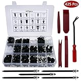 Fixget Tools Zexuan 425 Pcs, Stücke Türverkleidung Klammern Stoßstangen Befestigung Auto Set mit Lösewerkzeug 22.5cm Schwarz, Car Clip