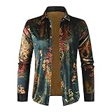 XUEbing Herren Mode Hawaii Langarm Shirt Casual Gedruckt Button Down Hemd Kleid Hemd Ethnische Muster Strickjacke, grün, L