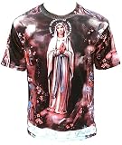 TICILA Herren Men Hommes T-Shirt Schwarz Ave Maria Mary Lady of Lourdes Religion Madonna Super Star Designer Tatouage Art Kunst Motiv Galerie VIP Rockstar Tattoo Design L 52/54