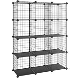 SONGMICS Steckregal aus Drahtgitter Regalsystem Standschrank 12 Fächer Aufbewahrung Schrank gratis Gummihammer 93 x 31 x 123 cm Schwarz LPI34H