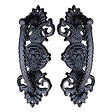 ZJMK Scheunen Türgriff Retro Löwenkopf Türschnalle Schwarz, Gusseisen Schiebescheune Türgriffe zum Holz Garage Türen, Tolles Geschenk (2 Packung)