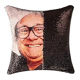 Lustige Danny Devito Kissenbezug Magic Face Reversible Throw Pailletten Kissenbezug Danny DeVito dekorative Kissenbezug, Farbe ändern dekorative Kissenbezug 40x40cm, schw