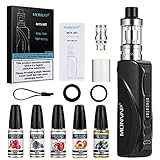 E Zigarette 75W, MONVAP M75 Starter Set mit 5x10ml E Liquid, 2600mAh Build-in Vape Akkuträger, Top Refill Verdampfer 0,3ohm 2ml E Dampfer, E Shisha Kit ohne Nikotin 0,0mg (Schwarz)