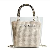 Zyyszma Transparente Verbundtaschen Weibliche Strand Stroh Handtasche Dame Reise Umhängetasche Umhängetasche （Farbe: Beige 29x26x9cm）