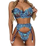 Vexiangni Damen Sexy Dessous Spitze Bodysuit Einteiler Teddy Transparent Tiefer V Snap Schritt V-Ausschnitt Einteilige Babydoll für Frauen Neckholder Lace Wimpern Naughty Neglig