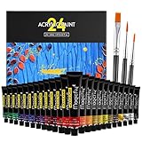Magicfly Acrylfarben Set, 24 Tuben 22ml, Acrylfarben für Kinder Erwachsene, Acryl Bastelfarbe Set mit 3 Pinseln, Acrylic Paint für Holz, Leinwandpapier, Stein, Keramik, Modellbau, Künstlerb
