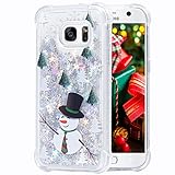 Galaxy S7 Hülle, Flocute Galaxy S7 Glitzer Weihnachten Hülle Bling Sparkle Floating Liquid Soft TPU Kissen Luxus Mode Girly Frauen Cute Case für Samsung Galaxy S7 (Schneemann)