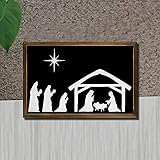 by Unbranded Krippe Holzschild Krippe Krippe Dekor Bemalt Weihnachtskrippe Weihnachtsdeko Weihnachten Holz Urlaub Schild Krippe Gerahmt Bauernhaus Familie Wanddekoration für Wohnzimmer Kü