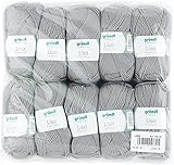 Gründl Lisa Premium Uni Strick- & Häkelgarn (weicher und wollartiger Charakter, pflegeleichtes Strickgarn aus 100% Polyacryl, 50 g/ 133 m, Nadelstärke: 3,5 - 4,5, 10 Knäuel á 50 g), Kieselg