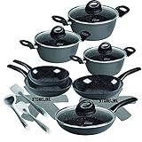 Stoneline Ceramic Topfset für Induktion geeignet, 6 teilig, Kochgeschirr Set mit Glasdeckel, Töpfe mit Keramik Antihaftbeschichtung und echten Steinpartik