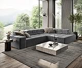 DELIFE Eckcouch Phia Velour Grau 320 x 215 Ottomane rechts motorische Sitztiefenverstellung