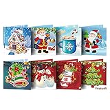 Lushandy 8 Stück Diamant Weihnachtskarten,5D DIY Diamant Malerei Grußkarte,Diamond Painting Weihnachtskarten mit Umschläge und Tool Kit,Weihnachtsdeko,Kinder Bastelgeschenk,Personalisierte Geschenk