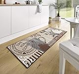 Hanse Home Küchenläufer Kurzflor Läufer Time for Coffee (67x180 cm, Rutschhemmende Rückenbeschichtung, Ringsum gekettelt, Strapazierfähig und Pflegeleicht), Braun, Poly
