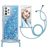 Croazhi Handykette Handyhülle Kompatibel mit Samsung Galaxy A52s 5G Hülle mit Band, Original Silikon Glitzer mit Kordel zum Umhängen Seil 360 Grad Schutzhülle Handy für Samsung A52s Case Cover (Blue)