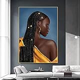 Moderne   Wandkunst Schwarz Afrikanische Mädchen Leinwand Malerei Schöne Frau Poster Druck Wandbild für Wohnzimmer Dekor-60x80cm R