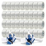 BOMEI PACK 36 Rollen Paketklebeband Kein Geräusch mit 2 Pcs Handabroller, 48mm x 66m Packband Leise, Transp