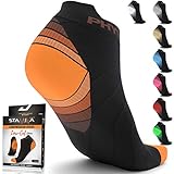 Physix Gear Sport Sportsocken Kurz Atmungsaktive Laufsocken Männer & Frauen Running Socks mit Kompression - Jogging Socken, Wander Socken, Badminton Socken, Bike Socken (2 PAAR) ORANGE SCHWARZ S/M