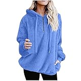 GOKOMO Damen Einfarbig Fleece Kapuzenpullover Langarm Locker Elegant Oberteil Langarm Oberteil Elegant Neues Oberteil Lässige Tops für Winter und Herbst(XL,Blau)