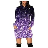 Briskorry 3D Druck Galaxy Hoodiekleider Damen Kapuzenpullover mit Tasche Rundhals Sweatkleid Lustiges Katzenmuster Pullover Kleid füR Teenager MäDchen Langarmshirt Minikleider Oberteil Top