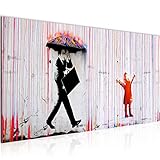 Wandbild Banksy Style Colored Rain 1 Teilig Modern Bild auf Vlies Leinwand Wohnzimmer Flur Streetart Collage Grau Rot 040312
