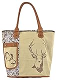 DOMELO Tracht Damen Trachtentasche Dirndltasche große Shopper Handtasche Handgelenktasche Vintage Tasche Canvastasche Leder Reisetasche braun Retro Vintage Design Frauentasche Weekender p