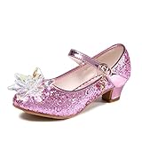 ON Prinzessin Schuhe mit Absatz Mädchen Ballerina Schuhe Pailletten Festlich für Kinder Kristall S