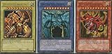Yu-Gi-Oh! Ägyptische Götterkarten Komplett Set - Ultra Rare - Limitierte Auflage - (Slifer der Himmelsdrache YGLD- DEG01 + Obelisk der Peiniger YGLD-DEG02 + Der geflügelte Drache von Ra YGLD-DEG03) Deutsche V