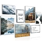 Wandbilder Wohnzimmer | KOMPLETT AUFHÄNGFERTIG | Natur Schlafzimmer Bilder Set | Moderne Poster mit Spruch | N020771