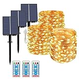 BRAINYTOYS LEDs Lichterkette Außen Solar Fairy Lights, 3 Packung LED Superheller Aufgerüstet String Leuchten Wasserdicht, 8 Modi Mit Fernbedienung Licht String Lights for Yard-H