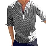 Dasongff Herren Hemd Kurzarm Stehkragen Freizeithemd Streifen Hemden Sommerhemd Businesshemd Sommer Slim Fit Casual Leicht Shirts Einfarbig Basic Men´s Shirt für M