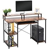 Topsky Computer-Schreibtisch mit Ablageflächen/Tastaturablage/Monitorständer für Zuhause und Büro, Rustic Brown, 118 x 48
