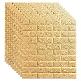 10 Stuck 77x70cm Tapete Selbstklebend Wandpaneele Weiß Steinoptik Ziegelstein Brick Muster 3D PE-Schaum Wasserdicht Schnelle Leichte Montag (Gelb)