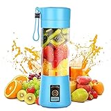 Mini Elektrischer Entsafter,Tragbare Smoothie Mixer Saftmaschine Edelstahl-Messer Sechs 3D-Klingen,Persönlicher Standmixer mit USB Ladekabel Geeignet für Reisen ,380ml(Blau)