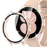 Diamond Displayschutz Hülle für Samsung Galaxy Watch 4 40mm 44mm, Allround-PC-Gehäuse mit gehärtetem Glas, Bumper Drop Schutz Hülle kompatibel mit Galaxy Watch 4 (40mm, rosa-roségold)