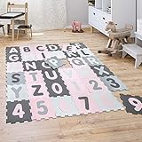 Puzzlematte Spielmatte Schaumstoffmatte Baby Kinder Matte Zahlen Buchstaben Pastell 36 Teile, Grösse:32x32 cm x 36 STK, Farbe:Pink