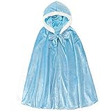 Kostüm für Mädchen Prinzessin ELSA Samt lang Umhang Mantel für Halloween Party Cosplay Winter mit Kapuze Gr Medium b