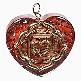 Anhänger Orgonit für das erste Chakra mit rotem Jaspis in Herzform und Metallsymb