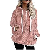 1/4 Reißverschluss-Kragen Hoodeis Damen Plüsch Warm Hoodie Sweatshirt Winter Teddy Fleece Hooded Pullover Mit Kapuze Flauschig Winterpullover Oversize Loosee Langarm Kapuzenjacke mit Käng