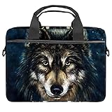 Laptoptasche mit Ölgemälde, Motiv: Wolf Hipster, 34 - 36,8 cm (13,4 - 14,5 Zoll), aus Segeltuch, Ak