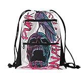 MCHIVER Rucksack mit Kordelzug – Totenkopf, Rabe, Skelettkopf, Kordelzug mit Reißverschlusstasche, Kordelzugtasche, Sportrucksack für Shopping, S