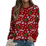 Weihnachtspullover Damen, Weihnachtspulli Damen, Rentier Schneeflocke Muster Teenager Mädchen Pullover Damen Herbst, Christmas Weihnachten Lässiger Sweatshirt Langarmshirt Jumper Streetwear Blouse Top