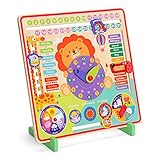 AMZLORD Mehrzweck Cartoon Löwe Hängende Holzuhr Kalender Spielzeug Zahlen Mathematik Datum Wetter Saison Passende Zeit Spielzeug Montessori Früherziehung Puzzle für Kinder V