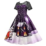 Briskorry Weihnachten Kleid Damen Elegant Cocktaikleider Vintage Christmas Retro Abendkleid Partykleid Spitzen Kurzarm Cocktailkleid Festival A-Linie Party Kleider Petticoat Kleid 50er J